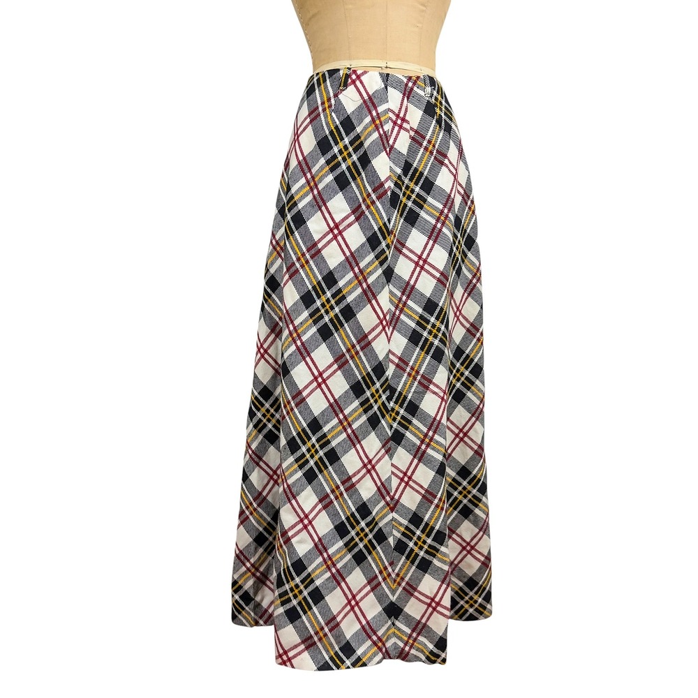 70s Summit of Boston Plaid Wool Maxi Skirt Bias Cut Lined Old Money Academia S